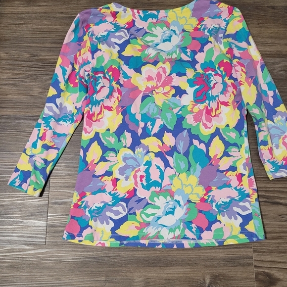 Boston Proper Womens Multicolor Floral 3/4 Sleeve Square Neck Top Size M - Picture 3 of 5